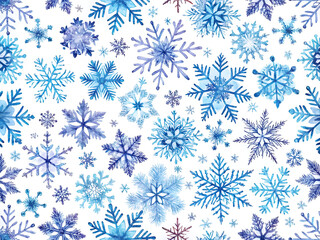 Watercolor snowflakes seamless pattern isolated on white background, winter holiday design for wrapping paper