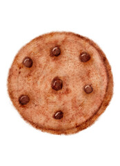 Digital watercolor illustration of a delicious chocolate chip cookie, perfect for cozy and food-related designs.