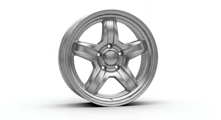 Fototapeta premium Shiny silver alloy wheel rim isolated on white background ready for automotive design