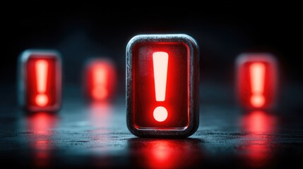 Metal exclamation point, glowing red