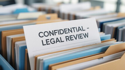 financial compliance legislation organization concept. Confidential legal documents in organized folders.