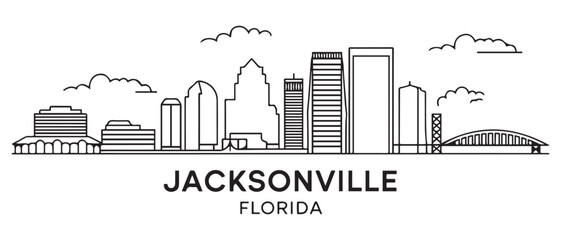 Fototapeta premium Jacksonville Line Art skyline horizontal banner. Jacksonville, Florida. Vector template for your design. with white background