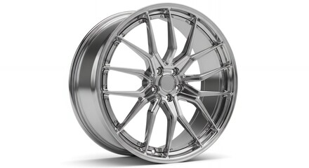 Sleek chrome car wheel, a modern custom design for automotive enthusiasts and luxury vehicle advertising