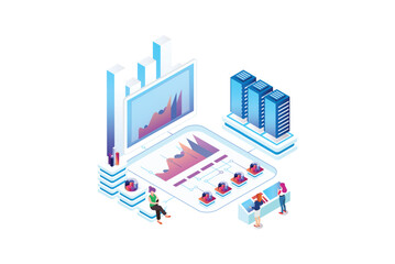 Isometric Expert team for Data Analysis, Business Statistic, Management, Consulting, Marketing. Landing page template concept. Suitable for Diagrams, Infographics, And other asset
