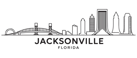 Jacksonville Line Art skyline horizontal banner. Jacksonville, Florida. Vector template for your design. with white background