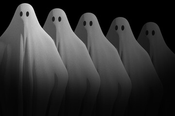 Halloween. Fantasma. Lenzuolo tipico dei fantasmi. Immagine di mistero, paura, fantasia adatto alla ricorrenza d'autunno in ottobre - Illustrazione 3D