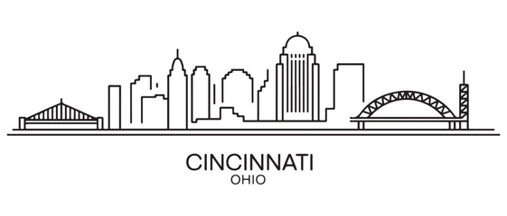 Obraz premium Cincinnati Line Art skyline horizontal banner. Cincinnati, Ohio . Vector template for your design. with white background