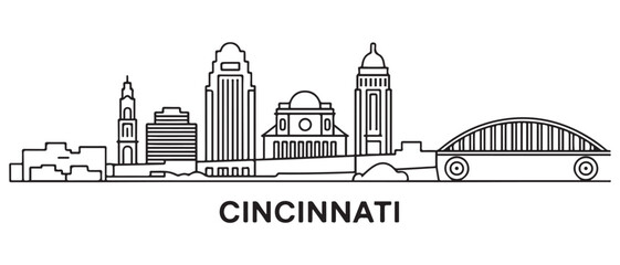 Cincinnati Line Art skyline horizontal banner. Cincinnati, Ohio . Vector template for your design. with white background