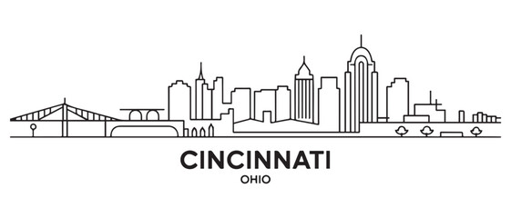 Cincinnati Line Art skyline horizontal banner. Cincinnati, Ohio . Vector template for your design. with white background © Nargis