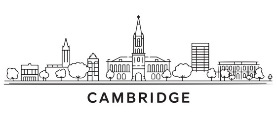 Obraz premium Cambridge Line Art skyline silhouette. Landscape Cambridge, Massachusetts. Vector illustration. with white background