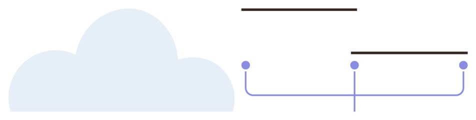 Cloud connected to two data nodes with horizontal lines and links indicating information flow. Ideal for technology, data management, networking, cloud storage, IT workflows, digital connectivity