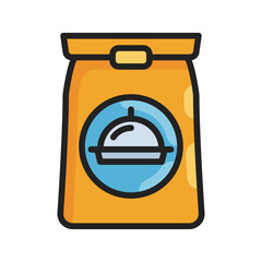 Vector illustration of orange paper food packaging with food image in the middle