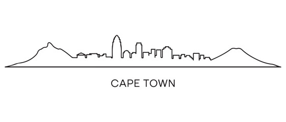 Cape Town Line Art skyline silhouette. Landscape Cape Town, South Africa. with white background