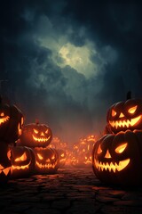 Scary Halloween invitation wallpaper with classic background, featuring spooky pumpkins and monsters collection for party digital invite and social media.