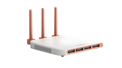 Wireless internet router with multiple antennas providing high speed connectivity isolated on a transparent background 