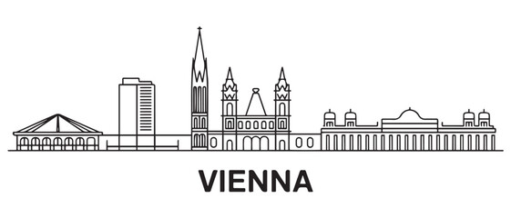 Obraz premium Vienna Line Art skyline horizontal banner. Vienna, Austria. Vector template for your design. with white background