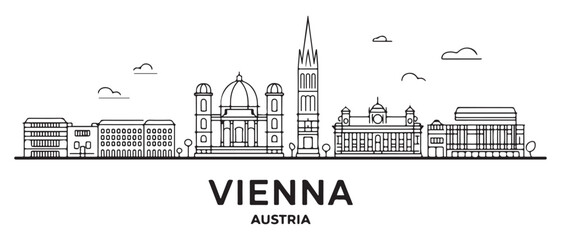 Naklejka premium Vienna Line Art skyline horizontal banner. Vienna, Austria. Vector template for your design. with white background