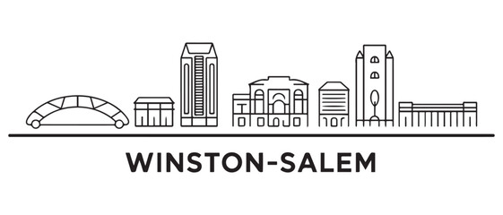 Winston&ndash;Salem Line Art skyline horizontal banner. Winston&ndash;Salem, North Carolina. with white background