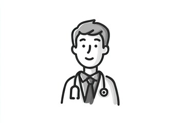 A grayscale illustration of a male doctor.