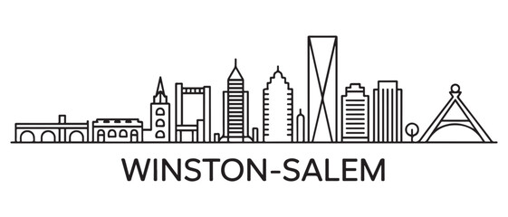 Winston–Salem Line Art skyline horizontal banner. Winston–Salem, North Carolina. with white background