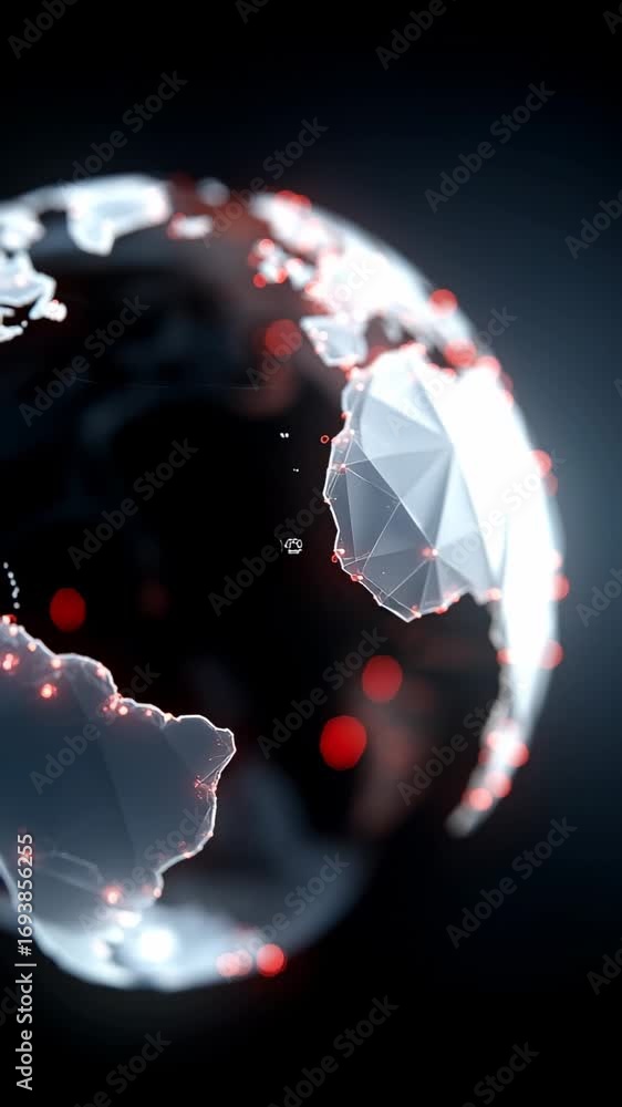 Poster digital rendition of a globe. the intricate geometric patterns and bright accents emphasize geograph