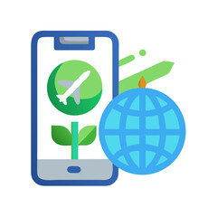 Global travel planning mobile app concept with airplane icon and stylized globe