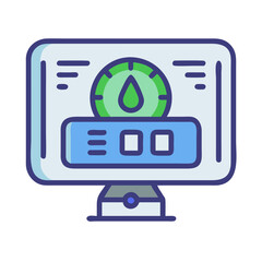 Computer screen display with water drop gauge for liquid level monitoring system interface