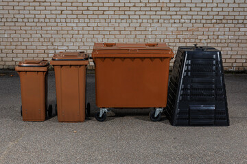 Brown Recycling Bins and Black Compost Bin for Waste