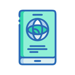 Mobile phone with globe icon representing global connectivity and international communication app, isolated on black