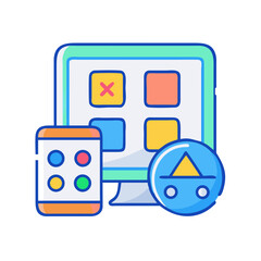 Responsive Application Development Vector Graphic Featuring Desktop Mobile and App Icon