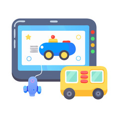 Childhood learning and creative digital education vector illustration of a screen with a toy car game
