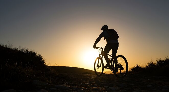 Mountain Biking Sunset Silhouette Epic Adventure Ride