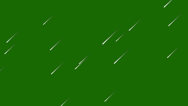 Meteor rain falling animation on green screen transparent background. Fantastic landscape with a meteor shower failing alpha channel. Shooting star and meteor shower effect for overlay video.