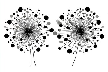 Two abstract dandelion-like designs in black and gray.