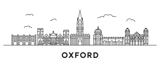 Fototapeta premium Oxford Line Art skyline horizontal banner. Oxford, UK. Vector template for your design. with white background