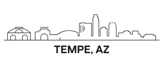 Fototapeta premium Tempe, AZ Line Art skyline horizontal banner. Black and white silhouette of Tempe, AZ city. Vector template for your design. with white background