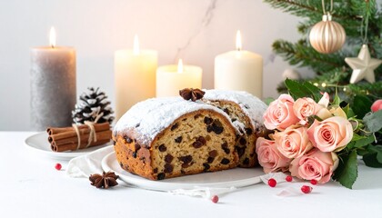 Design material, Christmas image of cake and pink roses