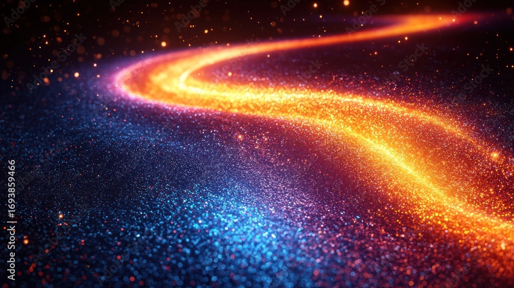 Poster abstract fiery glowing path in dark space. possible use digital art background