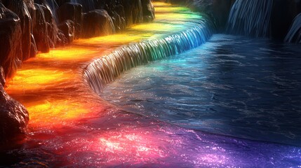 Colorful waterfall cascading through rocks