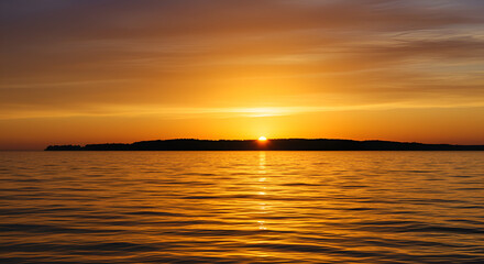 Obraz premium Golden Horizon: A serene sunset painting the sea and sky in vibrant hues
