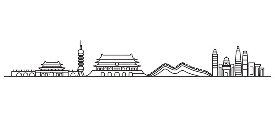 China Line Art skyline. Travel China famous landmarks. Business and tourism concept for presentation, banner, web site. with white background