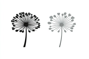 Two stylized dandelion silhouettes against a white background.
