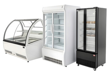 Commercial refrigerators for food display and storage on transparent background