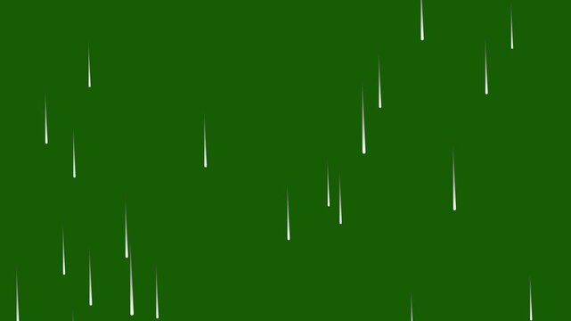 Meteor rain falling animation on green screen transparent background. Fantastic landscape with a meteor shower failing alpha channel. Shooting star and meteor shower effect for overlay video.