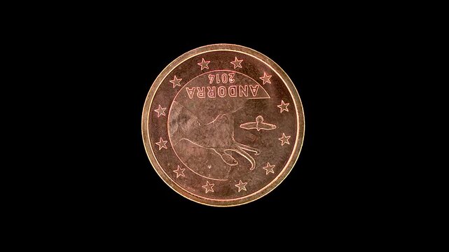 Andorra 5 euro cent obverse rotates with chamois and eagle on black background