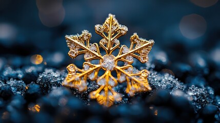 Golden Snowflake Ornament on Dark Background