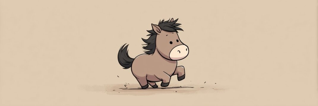Cute Cartoon Horse Running Playfully Across a Simple Background in a Joyful Expression During Daytime