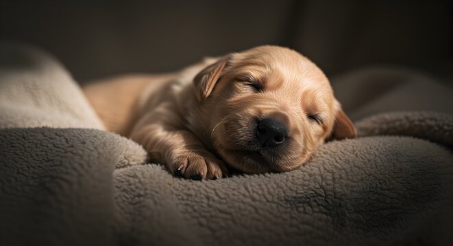 Adorable Golden Retriever Puppy Sleeping Sweetly on Blanket