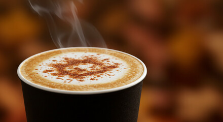 Steaming hot latte with cinnamon dusting, perfect for a cozy autumn morning cafe experience