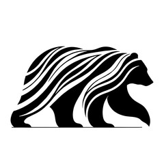 Stylized Bear Silhouette in Black and White Graphic, Animal Illustration Concept